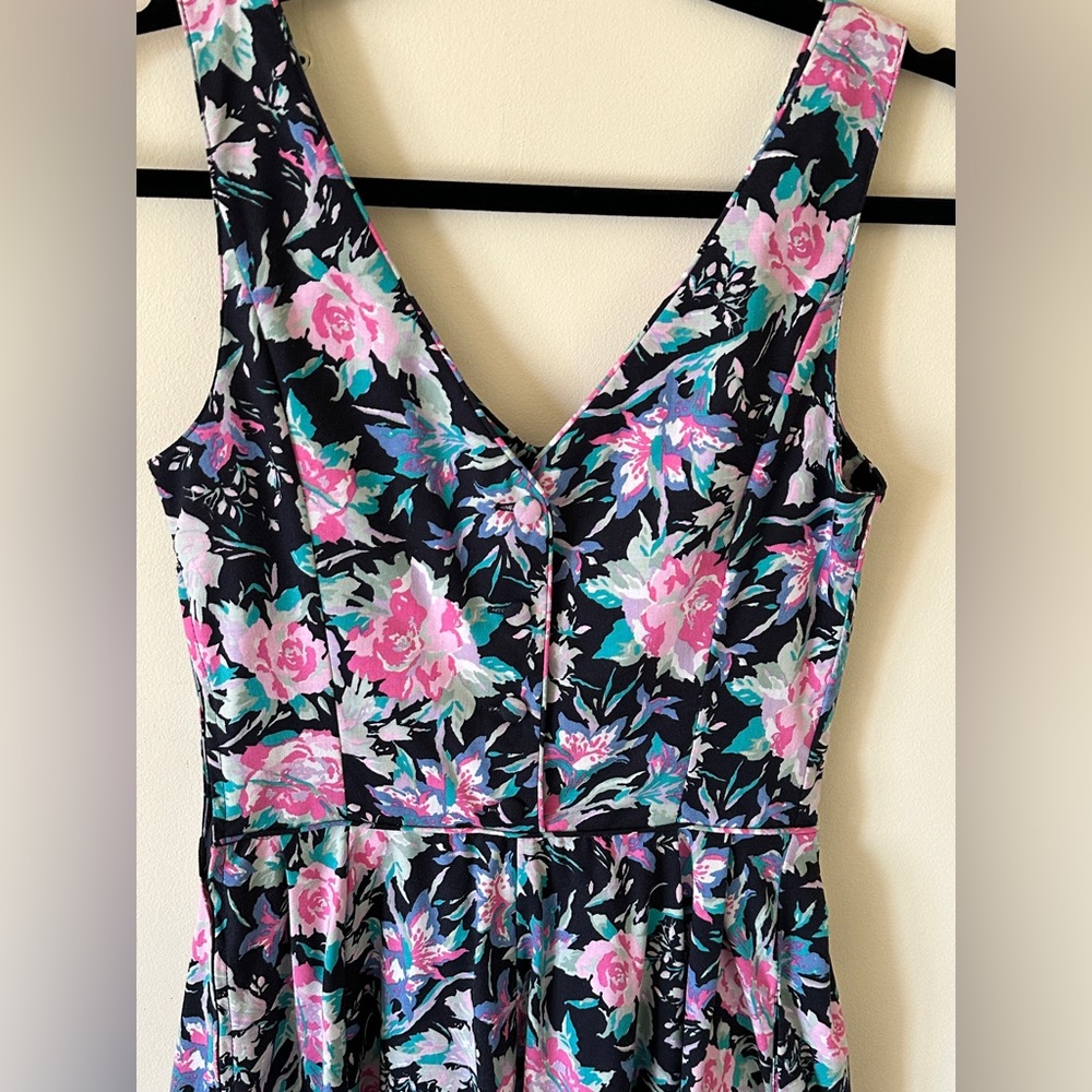 Vintage 80S Laura Ashley Black Cottagecore Floral Cotton Sundress US6 Sleeveless - Picture 3 of 14